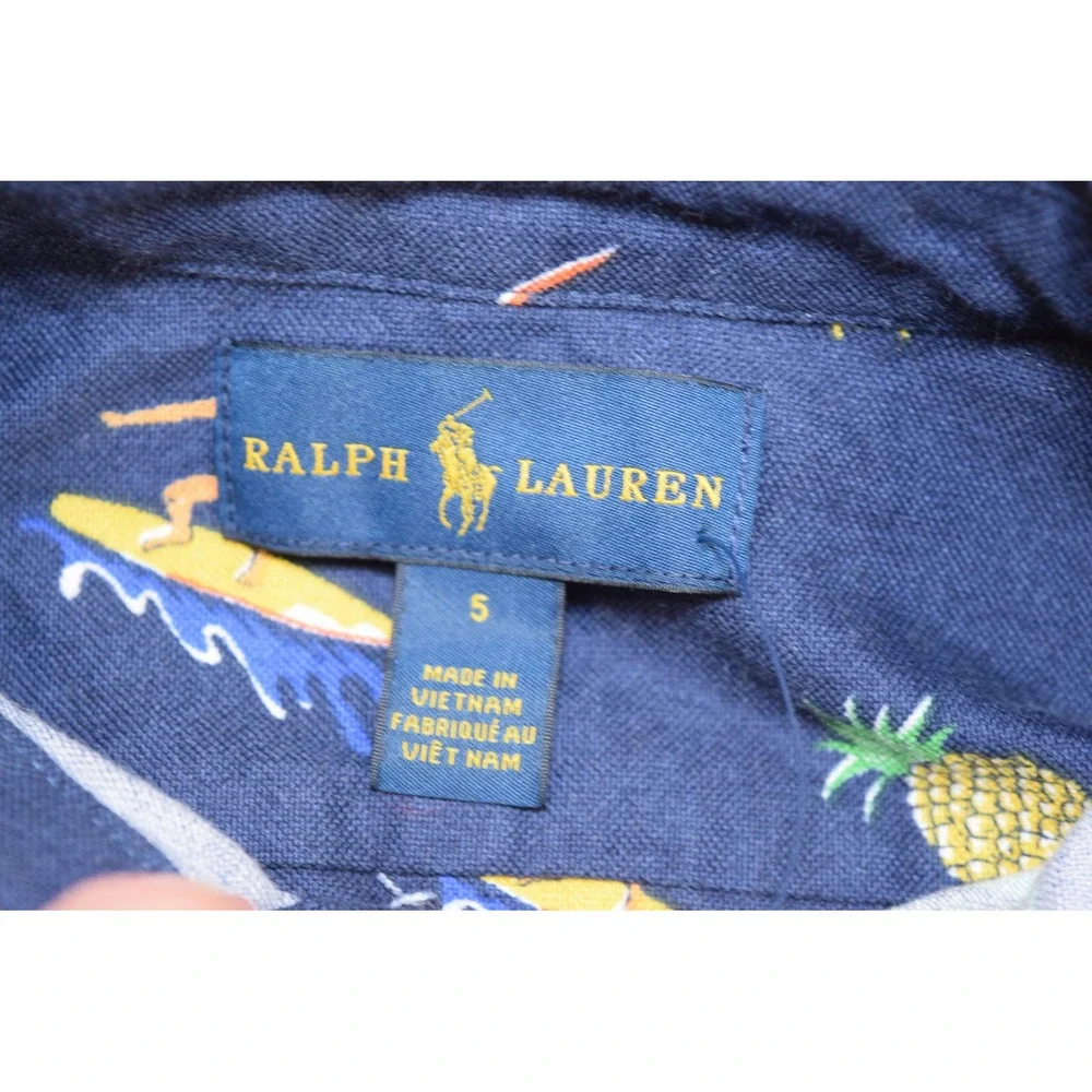 NEW Ralph Lauren Polo Hawaiian Tropical Surfer Pineapple Button Up Shirt BOYS 5T
